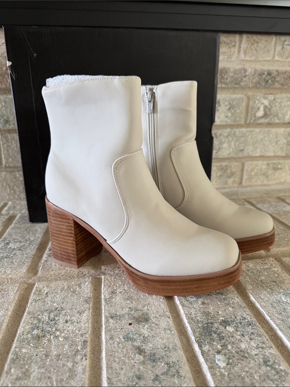 ShuShop White Platform Block Heel Ankle Boots